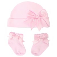 HS104-P: Pink Hat & Sock Set w/Bow